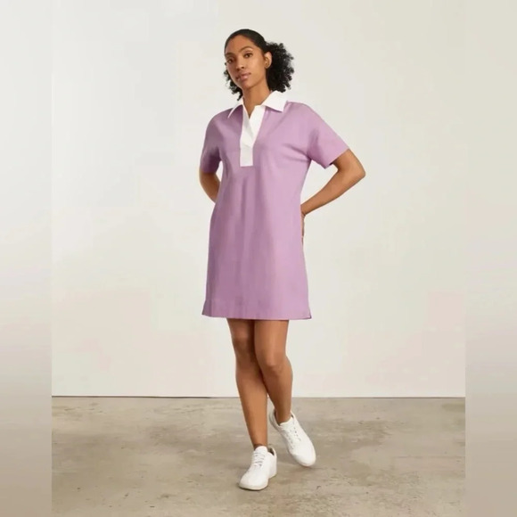 EVERLANE NEW NWT WOMENS MAUVE COTTON POLO DRESS SUMMER CASUAL LILAC SIZE XS - Picture 2 of 6